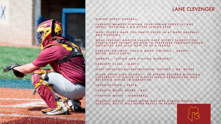 mccutcheonmavs's tweet photo. Senior Spotlight ⚾️ Lane Clevenger (Catcher) @MavHSBaseball https://t.co/SvFlp6Gix4