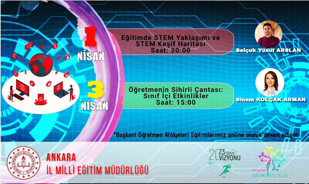 AnkaraMemARGE (@ankaramemarge) on Twitter photo Başkent Öğretmen Atölyeleri Projesi kapsamında online eğitimlerimiz başlıyor.
1 Nisan 20:00'da eğitim verilecek platform ve katılım kodu;
Zoom ID: 940779994
<a href="/tcmeb/">Millî Eğitim Bakanlığı</a>
<a href="/ziyaselcuk/">Ziya Selçuk</a> @hmzaydg
<a href="/AnkaraValiligi/">T.C. Ankara Valiliği</a> <a href="/vasipsahin/">Vasip Şahin</a> <a href="/MemAnkara/">Ankara İl Millî Eğitim Müdürlüğü</a> <a href="/turanakpinar/">Turan AKPINAR</a> @mehmeta53569834
@meb_ailesi2023 Başkent Öğretmen Atölyeleri Projesi kapsamında online eğitimlerimiz başlıyor.
1 Nisan 20:00'da eğitim verilecek platform ve katılım kodu;
Zoom ID: 940779994
<a href="/tcmeb/">Millî Eğitim Bakanlığı</a>
<a href="/ziyaselcuk/">Ziya Selçuk</a> @hmzaydg
<a href="/AnkaraValiligi/">T.C. Ankara Valiliği</a> <a href="/vasipsahin/">Vasip Şahin</a> <a href="/MemAnkara/">Ankara İl Millî Eğitim Müdürlüğü</a> <a href="/turanakpinar/">Turan AKPINAR</a> @mehmeta53569834
@meb_ailesi2023