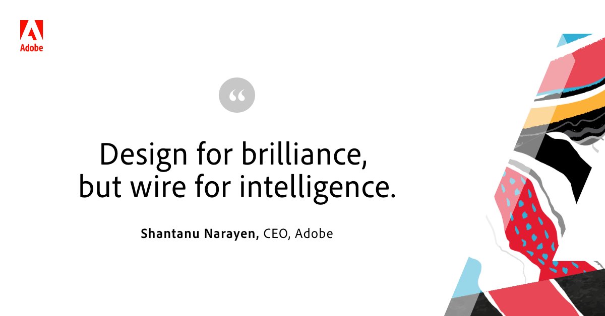 Adobe's tweet photo. CEO Shantanu Narayen on delivering compelling, relevant, and personalized experiences in real time. https://t.co/cszBOmvp0u #AdobeSummit https://t.co/S9r6cXh7Qk