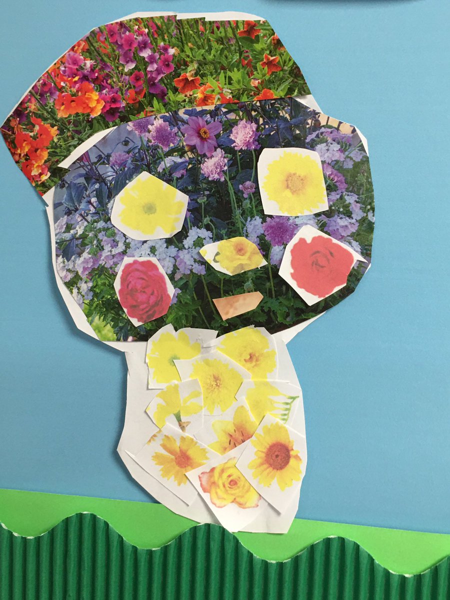 sarahfirth11's tweet photo. @BishopKingCoE Art again today, using flowers from magazines to collage a face 😀 All looks good on our display board 👍 https://t.co/C5pJXSBqCf