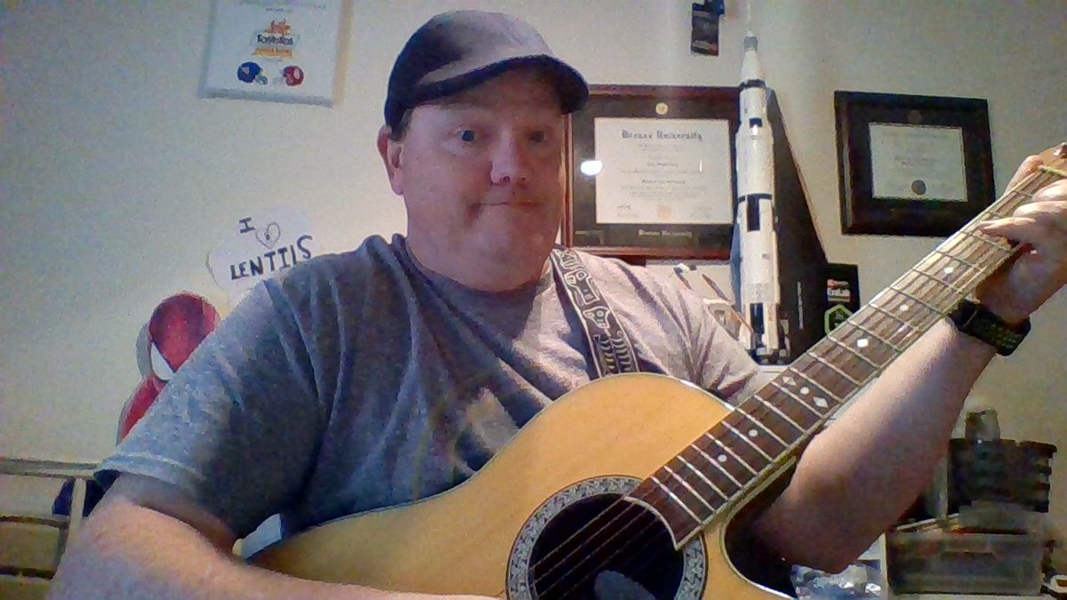 MrJonesSpace's tweet photo. Creativity Day for @HMSMustangPride spirit week!  Relearning the guitar, while teaching science! #HMSTelePRIDE @OvationGuitars #FCSRising https://t.co/NtmBFJad1I