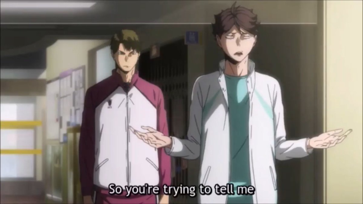 ushijima, the rival he's been struggling to overcome for so damn long, wants to be his teammate? yeah fucking right. oikawa would rather keep losing to ushijima for the rest of his life. that's his shitty pride that is just oh-so-damn-human-and-relatable. more on that later.