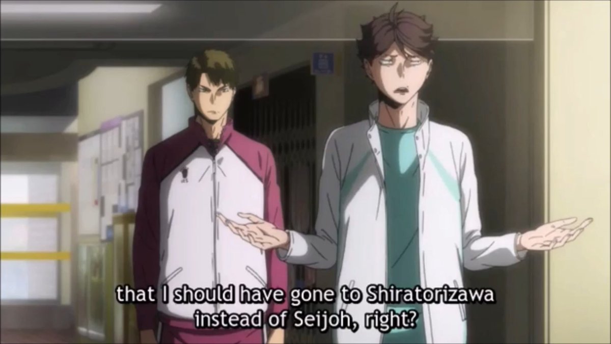 ushijima, the rival he's been struggling to overcome for so damn long, wants to be his teammate? yeah fucking right. oikawa would rather keep losing to ushijima for the rest of his life. that's his shitty pride that is just oh-so-damn-human-and-relatable. more on that later.
