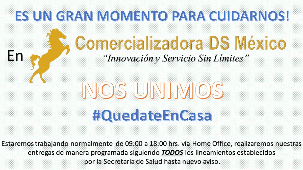 C_DS_Mexico's tweet photo. #AvisoImportante, ESTIMADOS SOCIOS, AMIGOS Y CLIENTES.

Este es un gran momento para cuidarnos! Seamos conscientes y acatemos los lineamientos que nos indica #secretariadesalud

Es por nuestro #Bienestar. https://t.co/FNAkSgtzjR