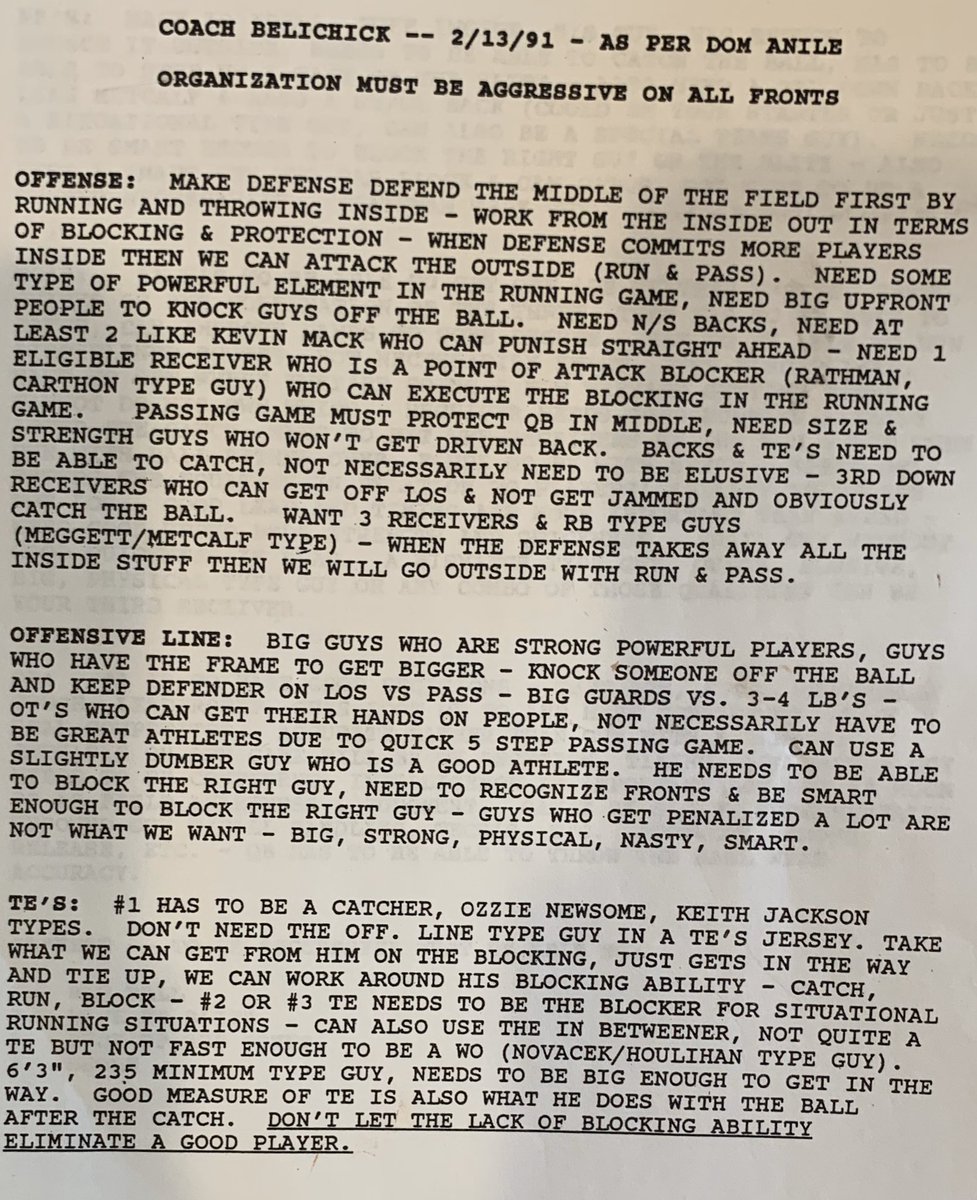 MoveTheSticks's tweet image. I think you’ll enjoy this... We were given this handout during a scout school from my time with the Ravens. Coach Belichick has held true to almost all of this over the years.