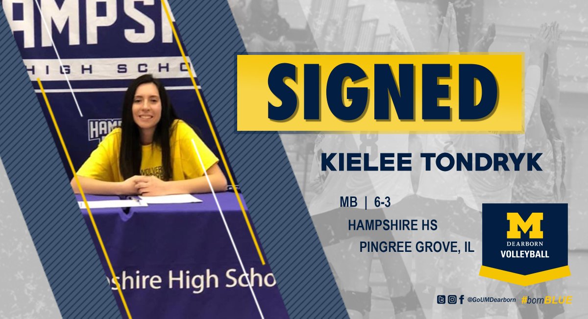 GoUMDearborn's tweet photo. 〽️🏐VOLLEYBALL SIGNING!!

Welcome Kielee Tondryk to @UMDearbornVB 

Class of 2020
MB | 6-3
Hampshire High School 
Pingree, IL

#NewBLUE https://t.co/Vsd1982OH8