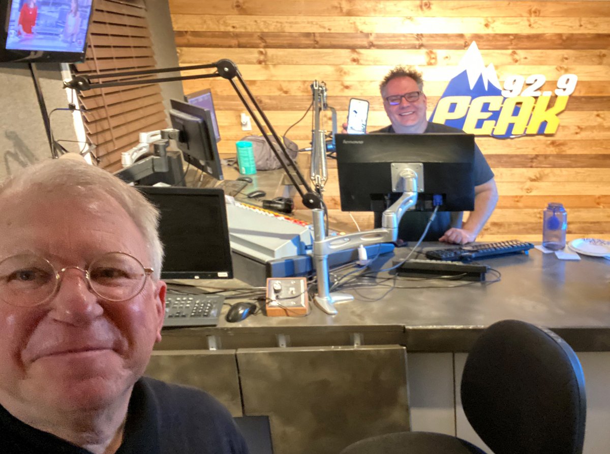 capdanmornings's tweet photo. Taking a moment to chat with Woody and Bobby (Bobby is on the phone) while social distancing before another broadcast day! You can get as close to your radio as you want once I'm on! We'll all talk soon on PEAK 92-9! https://t.co/ZWWIiWwWq5