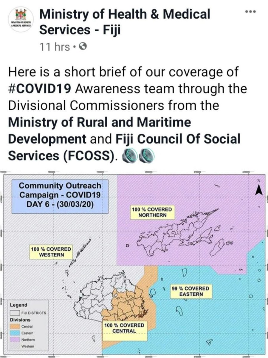 's tweet image. Vinaka vakalevu MRMD, FCOSS, NDMO and all other government agencies. 100% coverage of all communities in 5 days for COVID19 is commendable. Thank you for saving lives through action. #TogetherWeCan