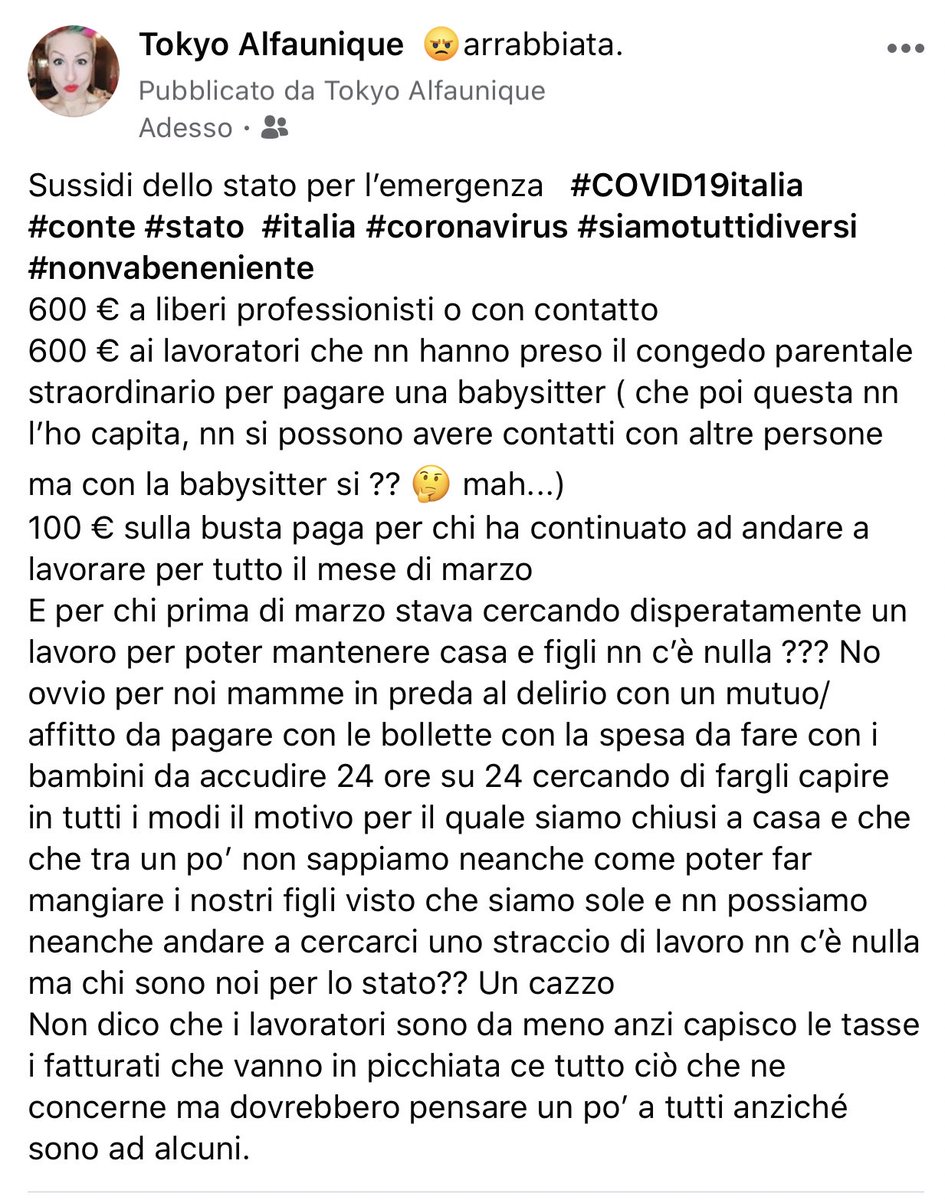 tokyo25_'s tweet photo. Non so scrivere in poche righe per questo mi ritrovo sistematicamente su #Facebook  ma la condivisione per me è importante #COVID19italia  #conte #stato  #italia #coronavirus #siamotuttidiversi #nonvabeneniente https://t.co/9Z48S9ezLJ