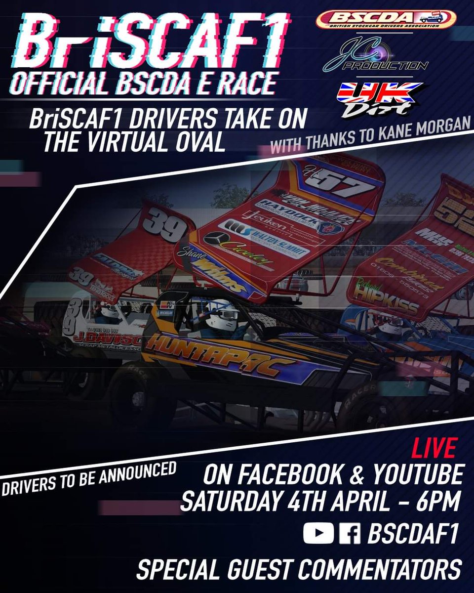 💥 SPECIAL ANNOUNCEMENT - SATURDAY 4TH APRIL @ 6PM 💥

This Saturday sees the BriSCA F1 drivers return to Mildenhall to do battle......from their own homes!

More info below 👇 #BriSCAF1

facebook.com/25532713797149…
