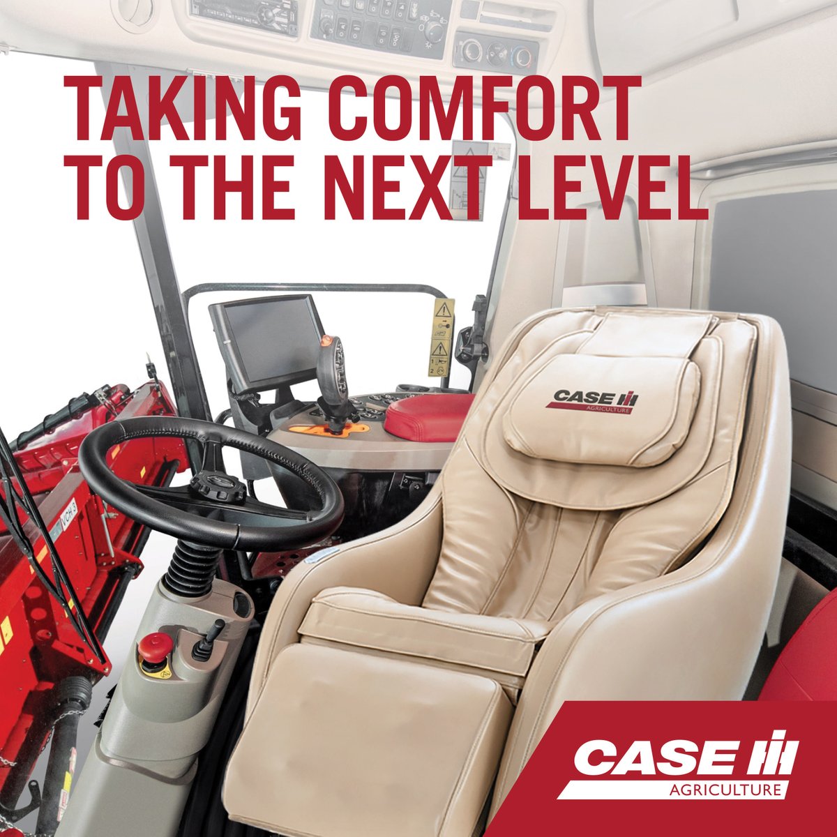 We understand that our customers need and want comfort in their cabs, often spending very long days in their Case IH office. And so, we are excited to announce the inclusion of massage chairs in all new model tractors. You can thank us later