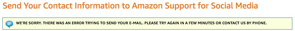 lisatauber's tweet photo. @AmazonHelp: Impossible to reach, sends the same useless message repeatedly, finally gives me a useful link and the form crashes. Deeply disappointed in such bad service. https://t.co/fkF625nmMZ