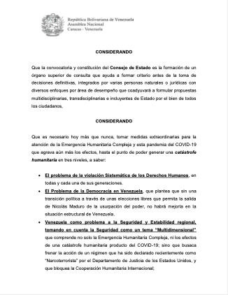 AsambleaVE's tweet photo. #31Mar | Proyecto de acuerdo para un Plan de Emergencia y conformación de un Gobierno de Emergencia Nacional (1/2) https://t.co/g2ijqu6Sd3