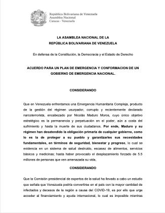 AsambleaVE's tweet photo. #31Mar | Proyecto de acuerdo para un Plan de Emergencia y conformación de un Gobierno de Emergencia Nacional (1/2) https://t.co/g2ijqu6Sd3