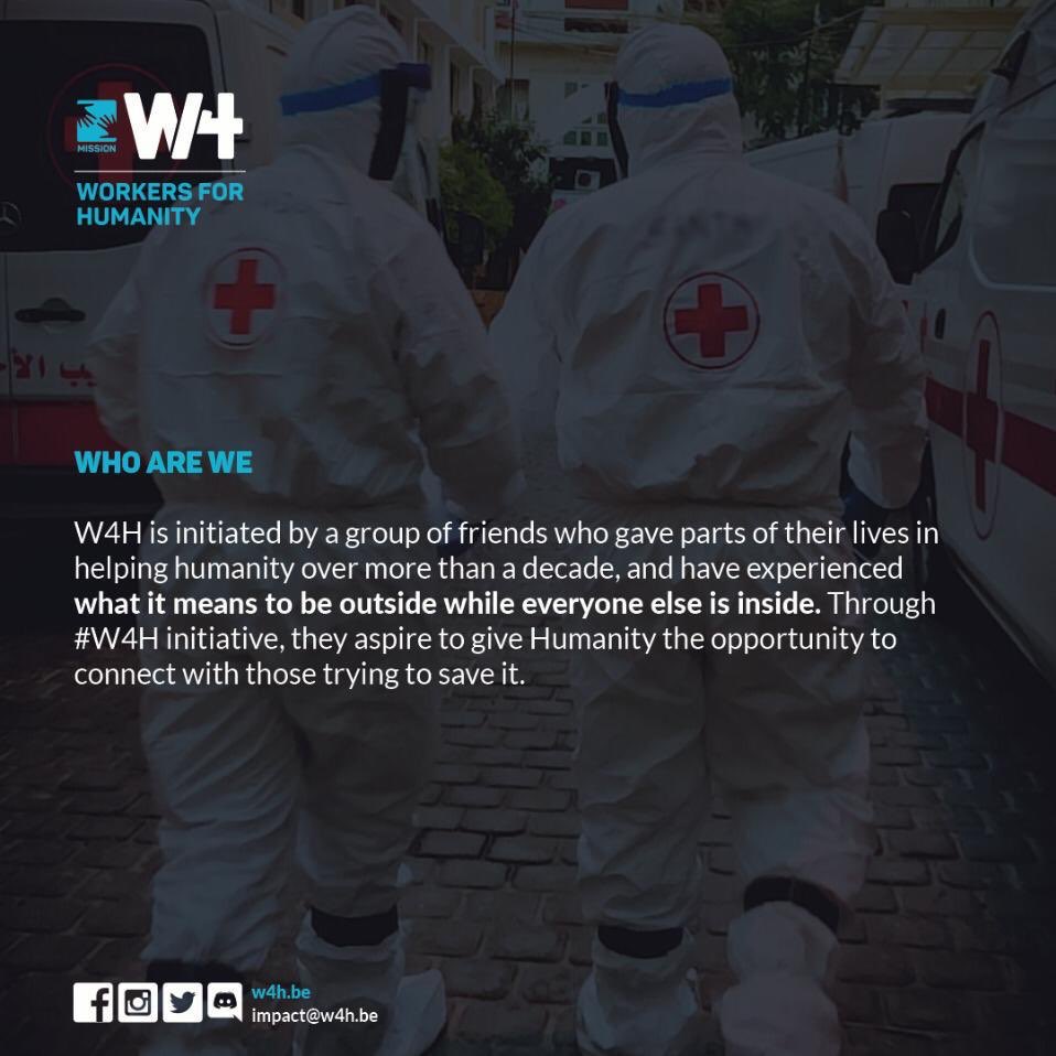 Workers4H's tweet photo. Who Are We?

We once have been outside when everyone was inside.

Time has passed and we are now inside and want to give a helping hand to connect all the #frontliners together. 
#W4H #workers4humanity #covid_19 #coronavirus #bettertogether #StayAtHomeForUs #زقفه_للابطال https://t.co/msW2XPIXJ1