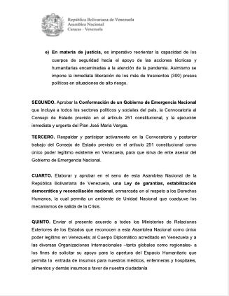 AsambleaVE's tweet photo. #31Mar | Proyecto de acuerdo para un Plan de Emergencia y conformación de un Gobierno de Emergencia Nacional (2/2) https://t.co/uQZJPE3Zn6