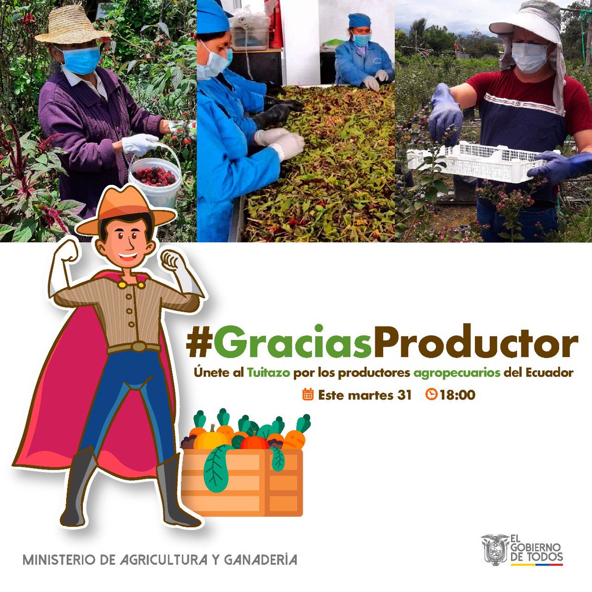 DannyCoronel89's tweet photo. 🚨 *Hoy el tuitazo va por ti* 🔊 Porque eres uno de nuestros *superhéroes* y valoramos tu esfuerzo! 
A partir de las 🕕 18:00 con el *#GraciasProductor* y *#JuntosEcuador* te agradecemos por todo, porque juntos somos más y mejores.💪🏼👏🏾 https://t.co/Zx0mVbuweV