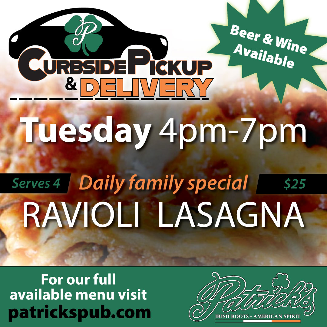 patrickspub603's tweet photo. #TuesdayTakeout family special is Ravioli Lasagna. If your taste buds are watering for something else, visit https://t.co/7KHRJj2JL9.

#PatricksPubNH #CarryOutEveryDay #LakesRegionNH #MoreThanJustAPub #NHRestaurants #GilfordNH https://t.co/tcGT3XkmUL
