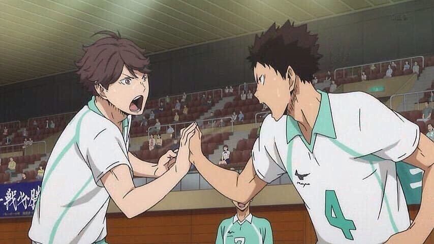 there are so many scenes of which they both pick each other up when the other is down, like when iwa messed up and oikawa literally spiked him on the back, or even just little moments when one of them loses confidence and the other says something to get them back on their feet :(