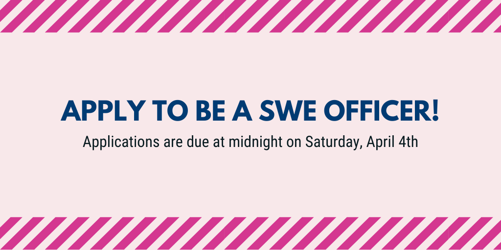 sweumich's tweet photo. If you are interested in joining SWE's leader corps for next year, apply to be an officer! For more information, please see this week's email announcements. The application is due by Saturday, April 4th by 11:59pm. Feel free to contact swe.eboard20-21@umich.edu with any questions https://t.co/zsl3zzo5O6
