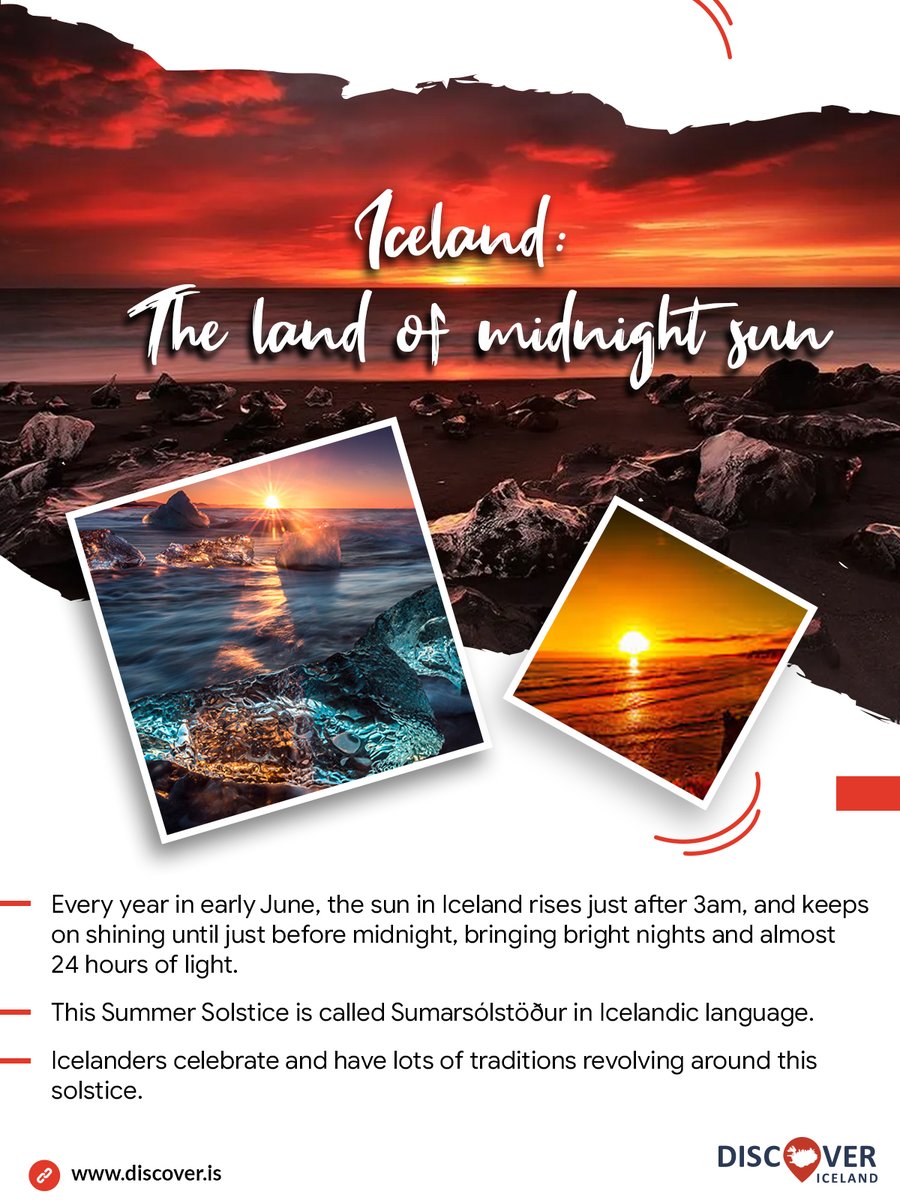 DiscoverIceland's tweet photo. Iceland: The land of Midnight Sun

This natural phenomenon is caused due to the tilt in the Earth’s axis causing longer hours of sunlight in the higher latitude locations like Iceland. Know more about it:

#midnightsun #iceland #travel #nature #wonders #Tourism https://t.co/Jp3veTZ1S7