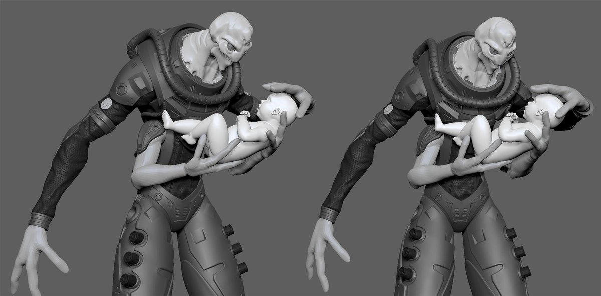EduardoBartali's tweet photo. An Alien .. a baby ... and a first contact.
I finished the foots suite part and made a human baby ... and i tried make a scene. In the next days i will try to make a spaceship and the skin of characters.
https://t.co/eCcyylyKOR

#3D #3dart #3dartist  #zbrush #2020FirstContact https://t.co/M46Q5S6O2p