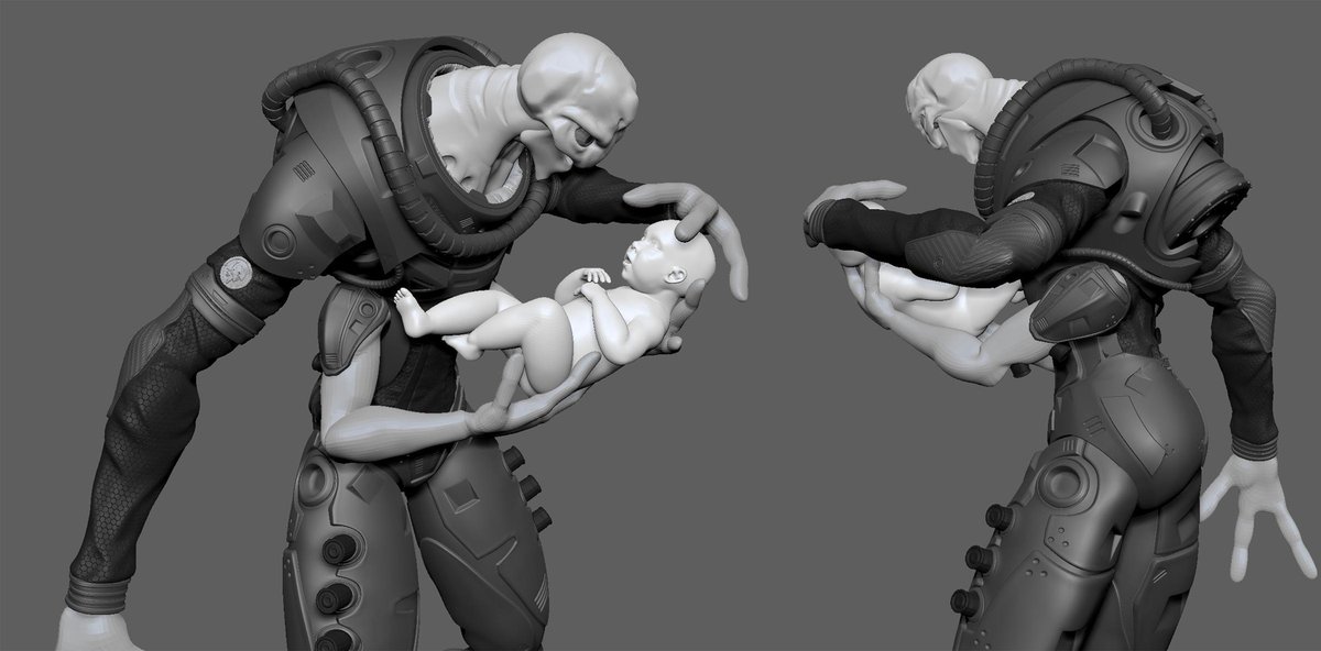 EduardoBartali's tweet photo. An Alien .. a baby ... and a first contact.
I finished the foots suite part and made a human baby ... and i tried make a scene. In the next days i will try to make a spaceship and the skin of characters.
https://t.co/eCcyylyKOR

#3D #3dart #3dartist  #zbrush #2020FirstContact https://t.co/M46Q5S6O2p