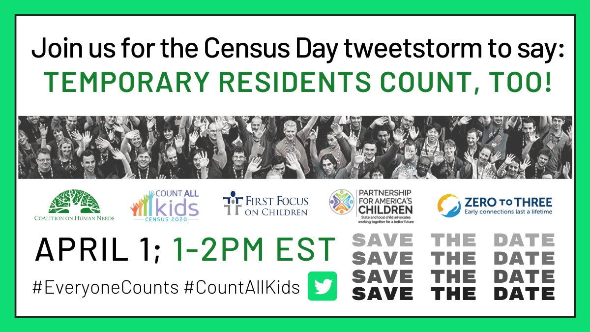 CountAllKids's tweet photo. April 1 is Census Day! Count All Kids is using April 1 to get the word out that families have to count everyone at their address, including all temporary residents who have no permanent address. View our blog here https://t.co/B8awuwV58j https://t.co/8ff39Z0TZS