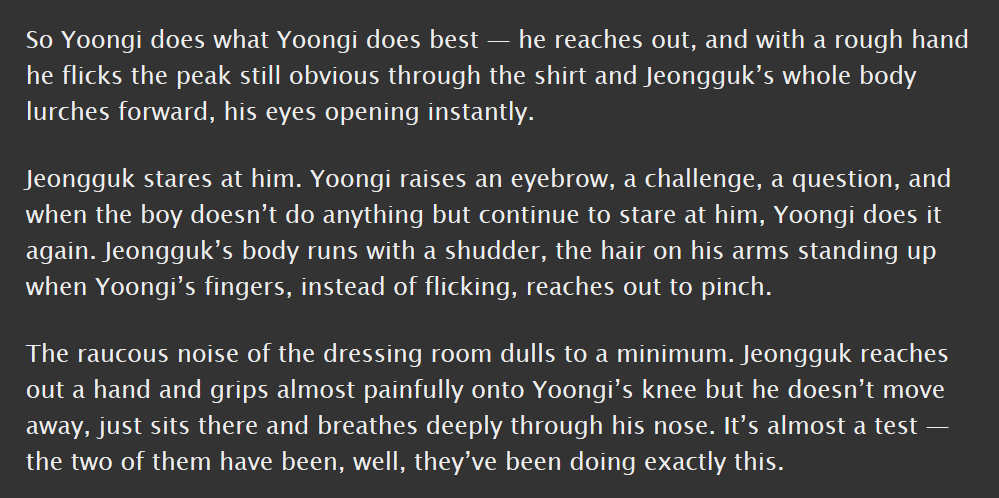 yoonkook, e, 6k || canon compliant, they fuck but don't talk about it || comfortable and a little sad and a lot afraid of change  https://archiveofourown.org/works/15059843 