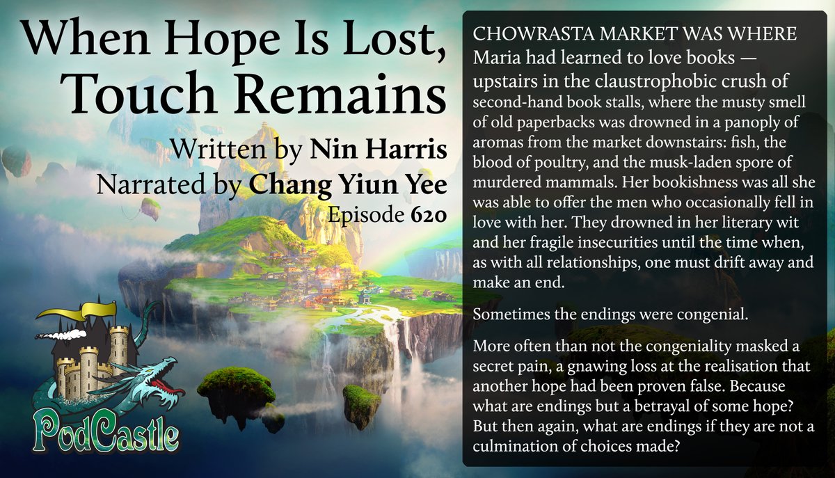 PodCastle_org's tweet photo. #pc620 "When Hope Is Lost, Touch Remains" by @mythopoetica, narrated by Chang Yiun Yee. A #PodcastleOriginal!

Rated R for steamy friction, physical and ethical.

https://t.co/5IfwO2h5kv https://t.co/MdPTIrdhhn