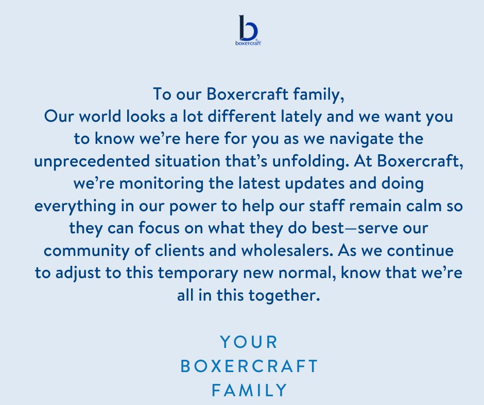 boxercraft's tweet photo. We want to be your resource during this difficult time. Please don't hesitate to reach out if you have any questions and let us know how we can help. #Boxercraft https://t.co/hhmHMUkCkN
