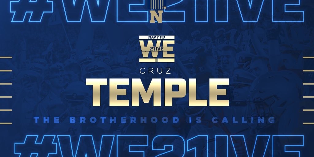 CruzTemple1's tweet photo. I am honored and blessed to receive an offer from Navy. All glory to god.✝️Thanks to @coachdowning1 https://t.co/OQ1Neuv21V