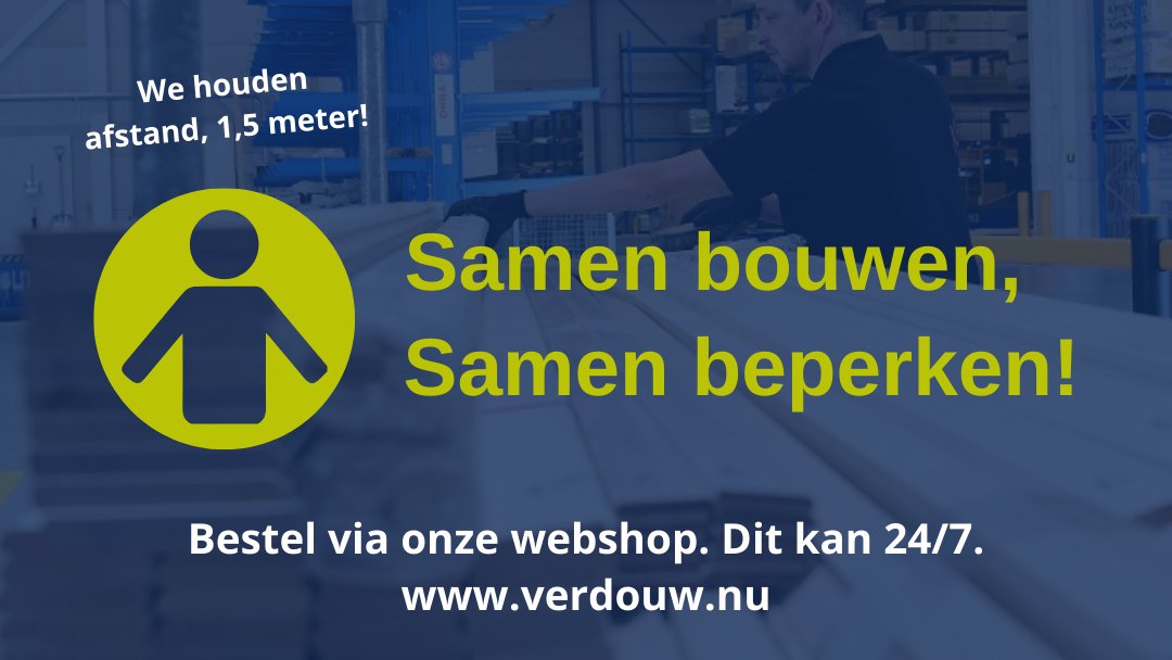👉Samen bouwen, samen beperken!
We houden afstand. Veel collega's werken vanuit huis. We blijven bereikbaar, open en bezorgen.

Tip! Bestel uw #bouwmaterialen online via verdouw.nu

#persconferentie #coronanederland #COVID19
