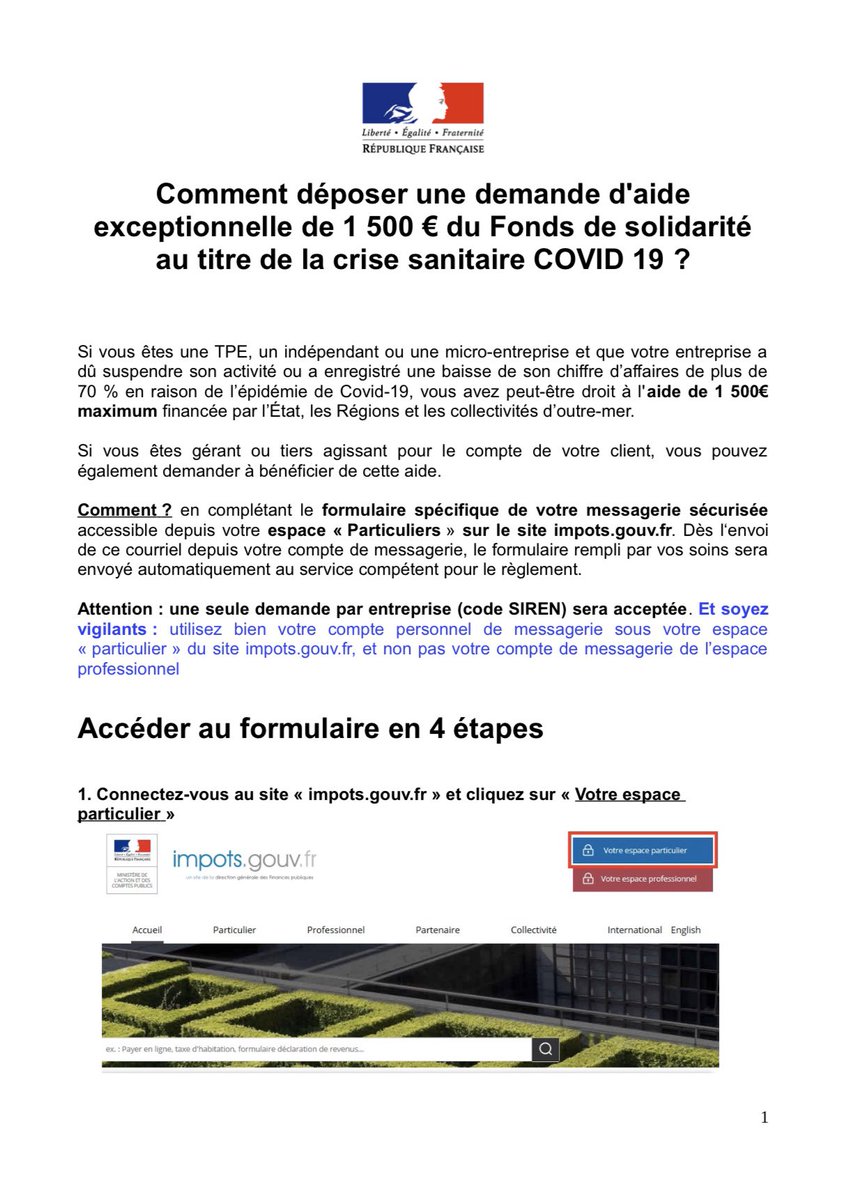 LNTParisiens's tweet photo. 🚨Comment déposer une demande d'aide exceptionnelle de 1 500 € du Fonds de solidarité au titre de la crise sanitaire COVID 19 ?

🚨Attendre le vendredi 3 avril pour débuter votre demande, le formulaire passera à -50% de perte de CA !🚨 1/2 https://t.co/3PjhcVh1Jm
