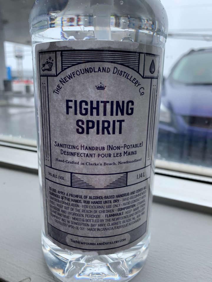 OnTheGoCBC's tweet photo. Here's the Newfoundland Distillery's hand sanitizer https://t.co/aA87irNp7Z