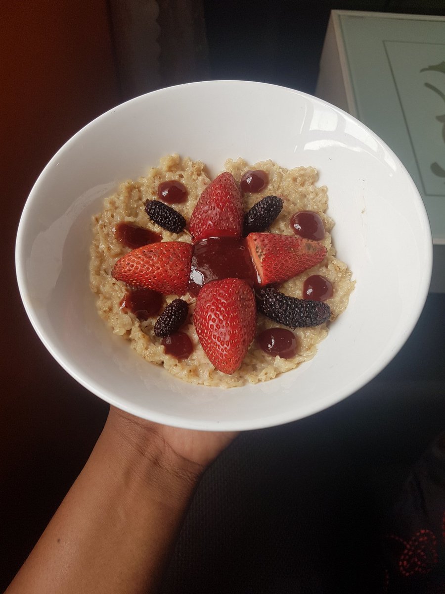 Quarantine cuisineOatmeal with strawberries, mulberries and berry coulisDalgona Coffee again cus I'm developing an addiction