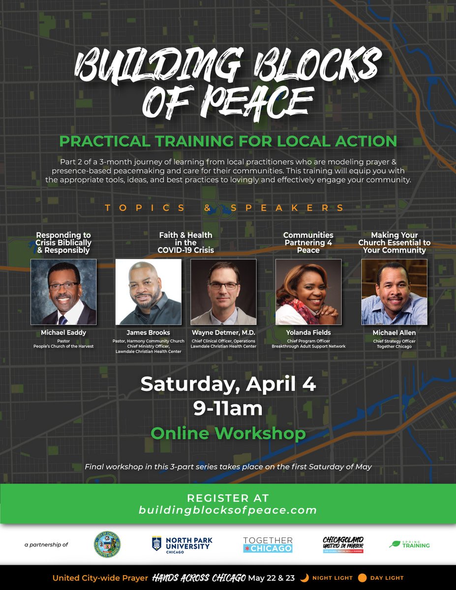 ChiUnitePray's tweet photo. Our second #BuildingBlocksofPeace workshop of 2020 is taking place Saturday morning online!

PRACTICAL TRAINING FOR LOCAL ACTION + HEARING FROM FAITH LEADERS ON THE FRONT LINES OF THE COVID-19 CRISIS

Register and join us:
https://t.co/tgBQ9OJD6P https://t.co/3oKt0pYr7c