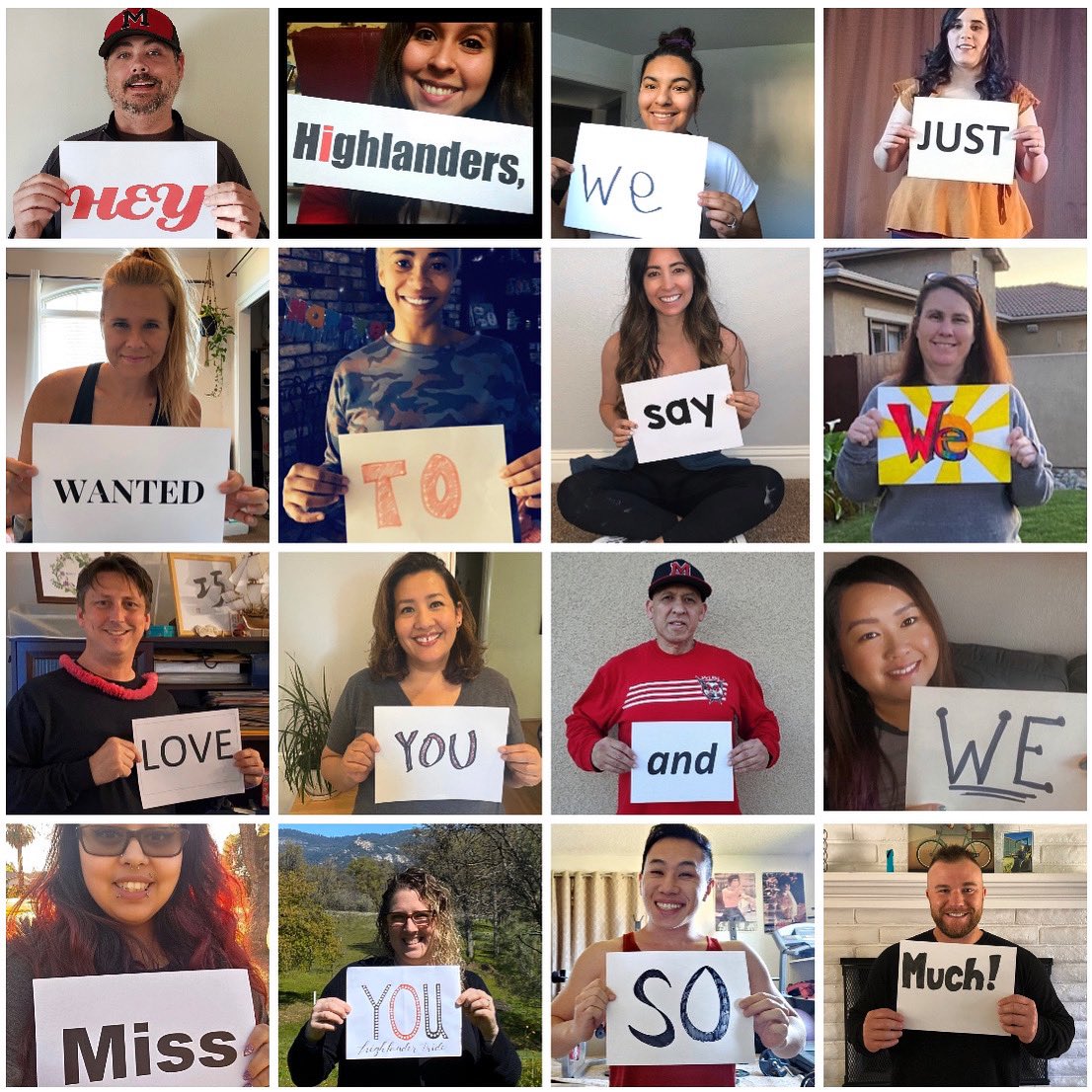 mclanehigh's tweet photo. ...a message for our favorite Highlanders! ❤️ WE MISS YOU &amp; LOVE YOU! #highlanderfamily https://t.co/iLjlABNKHD