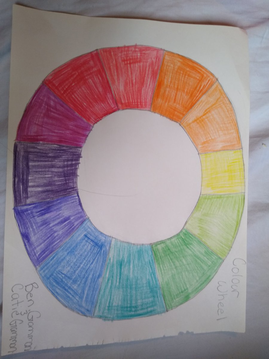 ElschnerShayla's tweet photo. Ben and Catie made a colour wheel today. With a little help from mom. Ben says he thinks the colours go liter to darker and all the colour blend with into each other. https://t.co/foSRAn80f1
