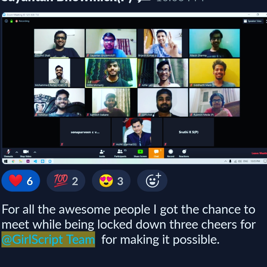anubhamane4's tweet photo. We did it!
The first batch of all 8 courses of #covidcodingprogram by @Girlscript1 graduated today.
We are glad that we made this lockdown useful for learners.ππ―
#girlscript #educationfirst #techeducation #upskill #quarantinelife #lockdownindia #covid19 #coronavirus https://t.co/IbvUpyVng7
