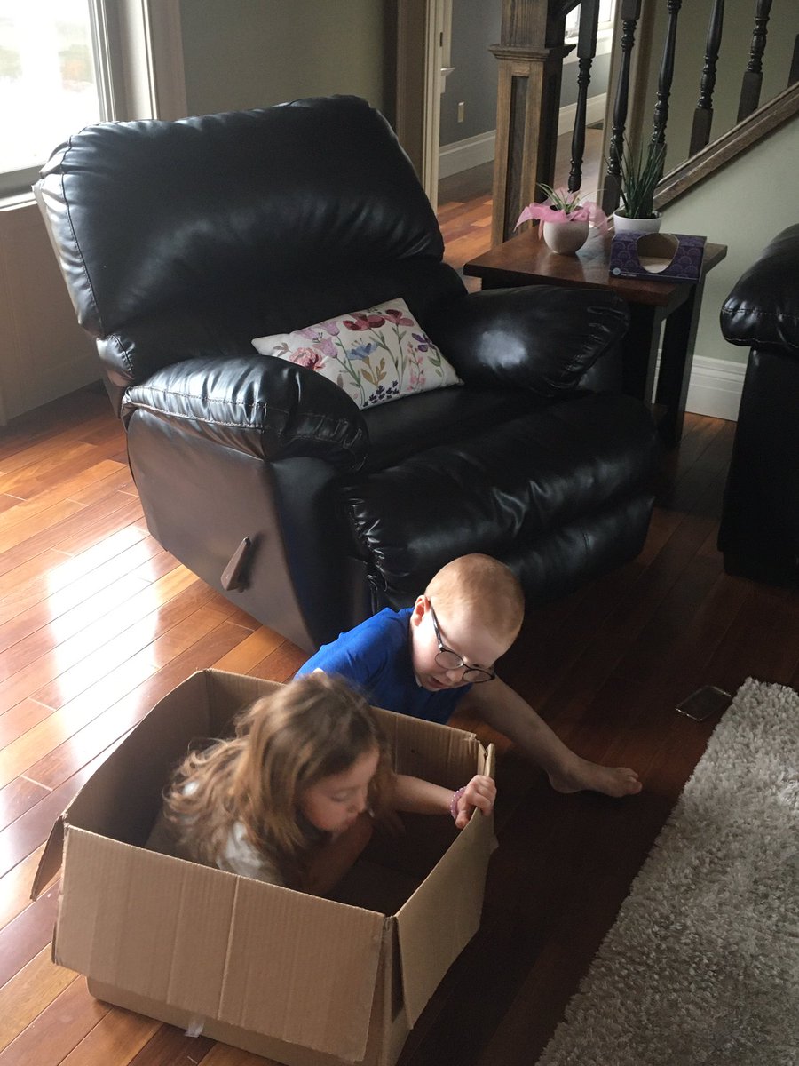 MrsSarahCassidy's tweet image. Today’s #LearnAtHome was all #playbased. Problem: cat needed a home. Solution: cardboard box. So much problem solving, communication, language, measuring, spatial reasoning. Bonus is we got to talk about our energy and tension when they felt frustration.