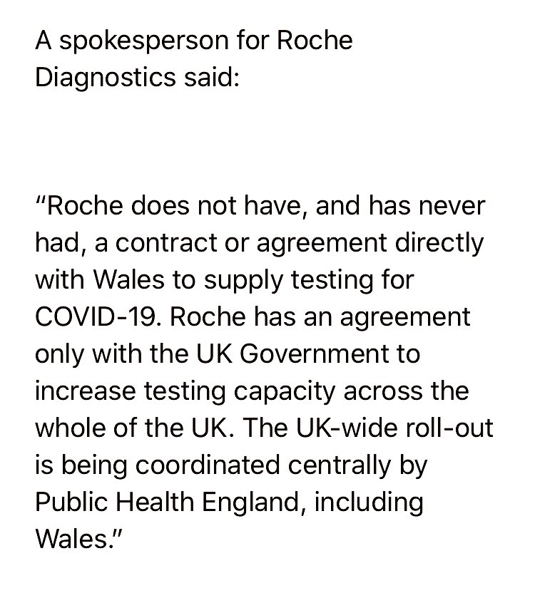 I asked Roche earlier today if they had anything to add to their statement from yesterday in which they denied ever having had a separate agreement with the Welsh government. Their latest comment 
