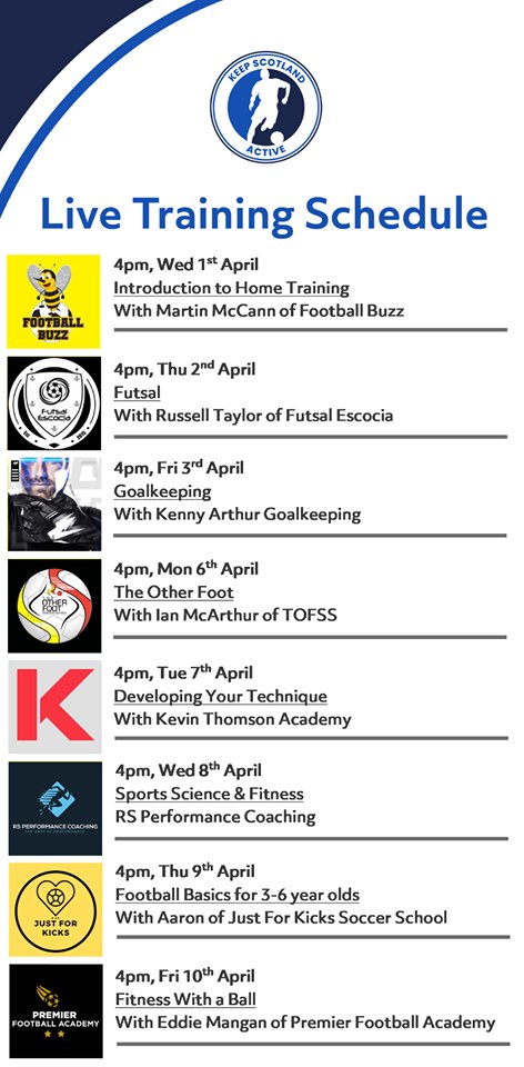 ANNOUNCEMENT | We are delighted to announce that #KeepScotlandActive will begin tomorrow! We have a fantastic series of live training session lined up, with a range of other services to support coaches/players/parents. 

Spread the word and sign up now @ yfs.news/keepscotlandac….