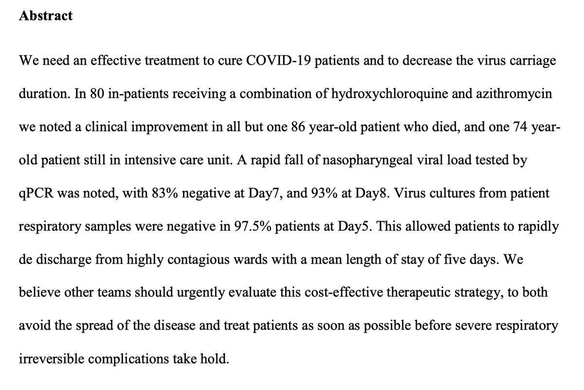 ProfMakris's tweet photo. Another rapid publication from the French group suggesting that Hydroxychloroquine and Azithromycin are useful in COVID-19 infection. The problem is that there is no real control group here. I hope they are right but this is not that convincing. https://t.co/Uvi9Ee2vaq https://t.co/AK3NmfUVaT