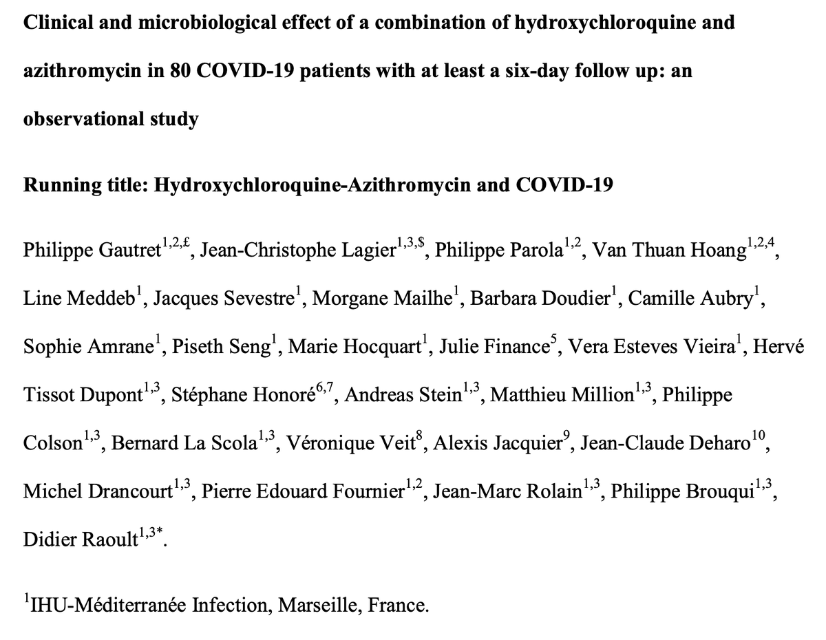 ProfMakris's tweet photo. Another rapid publication from the French group suggesting that Hydroxychloroquine and Azithromycin are useful in COVID-19 infection. The problem is that there is no real control group here. I hope they are right but this is not that convincing. https://t.co/Uvi9Ee2vaq https://t.co/AK3NmfUVaT