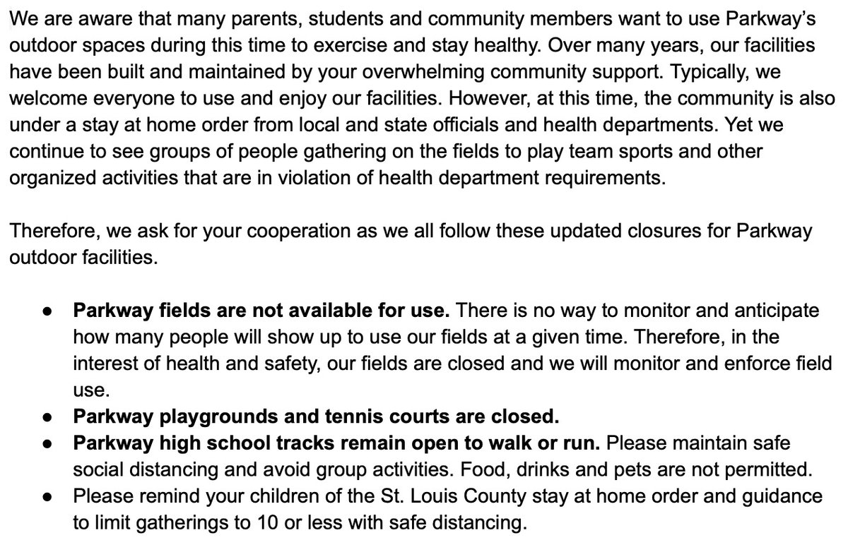 Important update on track, field, and playground usage.