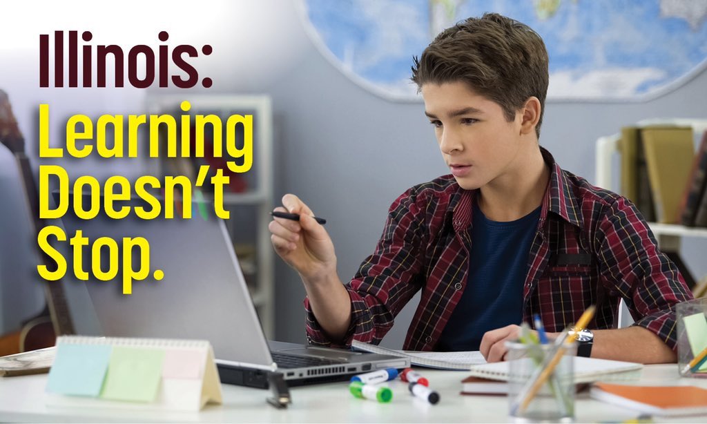 sn_dudek's tweet photo. Let’s be clear about this... learning will continue as #ilschoolsstepup! Thank you @GovPritzker and @ISBEnews for your leadership for kids and communities during these unprecedented times. @54Elementary https://t.co/c5tgRK2hSM