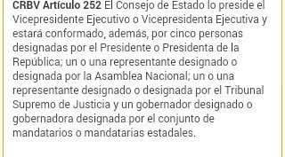 #CISPAlDía | Les adjunto los Artículos 251 y 252 de la CRBV, donde se explica qué es el Consejo de Estado y cuales serían los 5 miembros que conformarían #GuaidoTicToc @NicolasMaduro @CISPresidencia @OrnelasFJose @JorgeEMarquezM @secodena