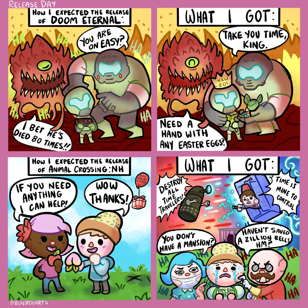 JakeyBoiArts's tweet photo. 🔥The release of Doom Eternal was pretty wild… but the release of Animal Crossing was insane. Tbh the saltiness was hilarious tho. 🍃

#Acnh #AnimalCrossing #DoomEternal #Doom #game #nintendo #switch #comic

This comic was inspired by @shenanigansen https://t.co/5wbZykwcJG