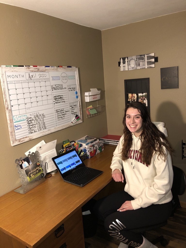 BLSchools's tweet photo. Hello Battlers this is Maleah! Happy Tuesday on this second day of distance learning. I thought I would show you what distance learning looks like for me! Feel free to show what your at home learning space looks like in the comments with a photo! #distancelearner #battlerpride https://t.co/o9hHyzLCyA